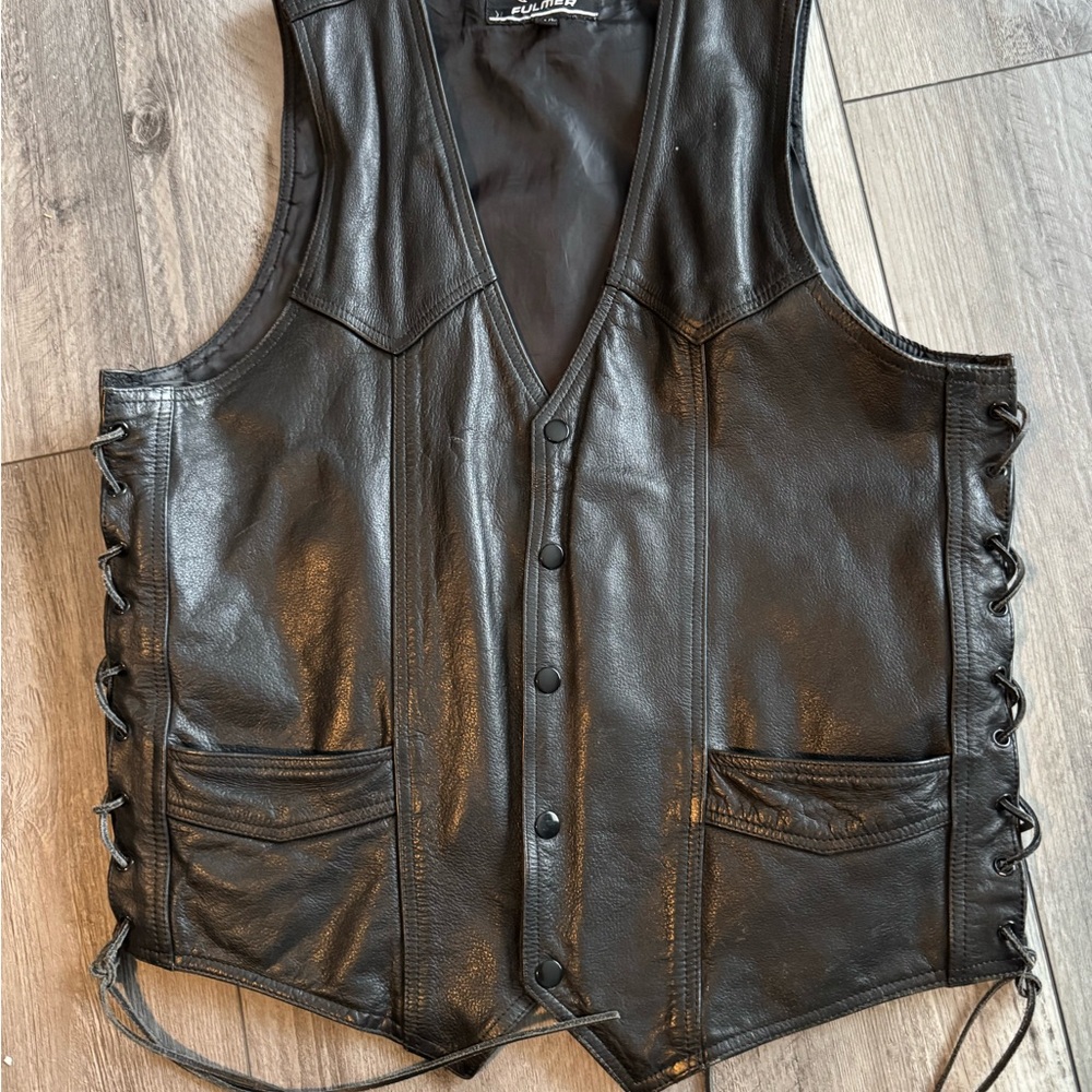 Men’s Classic Black Leather Vest with Lace-Up Sides